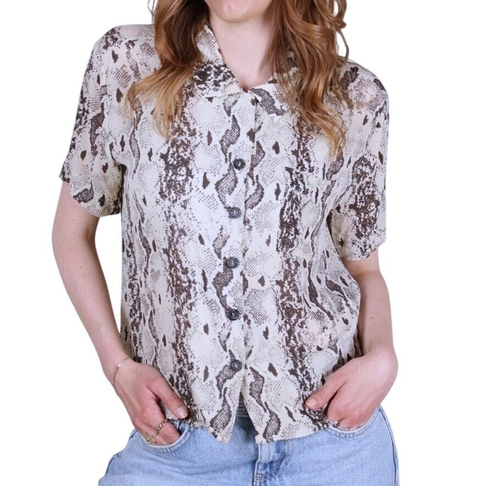 STOCKHOLM ATELIER OTHER STORIES 100% silk short sleeve button up blouse 0 snake